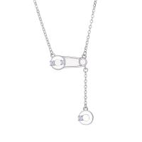 Sterling Silver Jewelry Necklace, 925 Sterling Silver, Safety Pin, plated, fashion jewelry & for woman Approx 17.7 Inch 