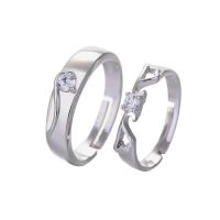Couple Finger Rings, 925 Sterling Silver, silver color plated, Adjustable & micro pave cubic zirconia 