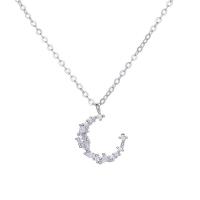 Cubic Zirconia Micro Pave Sterling Silver Necklace, 925 Sterling Silver, Moon, plated, for woman & with cubic zirconia 14mm Approx 17.7 Inch 