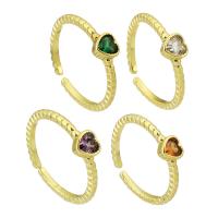 Кубическое цирконовое латунное кольцо, Латунь, плакирован золотом, Регулируемый & инкрустированное микро кубического циркония & Женский, Много цветов для выбора, размер:6, продается PC