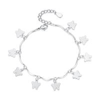 Bracelets en laiton, avec 1.57 inch chaînes de rallonge, papillon, Placage de couleur platine, pour femme Environ 6.3 pouce, Vendu par PC