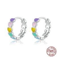 Sterling Silver Huggie Hoop Earring, 925 Sterling Silver, platinum color plated, for woman & enamel, multi-colored 