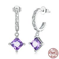Sterling Silver Drop Earring, 925 Sterling Silver, oxidation, for woman & with rhinestone, purple 