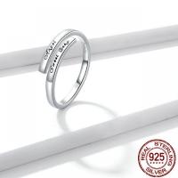 925 Sterling Silver Cuff Finger Ring, platinum color plated, Adjustable & with letter pattern & for woman 