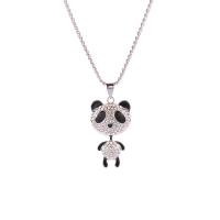 Stainless Steel Sweater Chain Necklace, 304 Stainless Steel Chain, with zinc alloy pendant, Panda, for man & with rhinestone, white and black Approx 27.56 Inch 