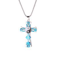 Stainless Steel Sweater Chain Necklace, 304 Stainless Steel Chain, with zinc alloy pendant, Cross, for man & enamel & with rhinestone Approx 27.56 Inch 