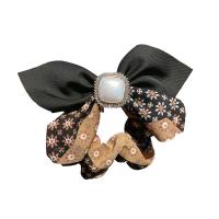Hair Scrunchies, Cloth, with Plastic Pearl, handmade, for woman & with rhinestone 105mm 