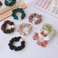 Hair Scrunchies, Cloth, with Plastic Pearl, handmade, for woman 75mm 