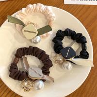 Hair Scrunchies, Cloth, with Plastic Pearl, handmade, for woman & with rhinestone 60mm 