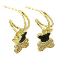 Boucles d'oreilles en laiton zircon cubique pavent, ours, Placage de couleur d'or, bijoux de mode & pavé de micro zircon & pour femme & émail, deux couleurs différentes, 31mm, Vendu par paire