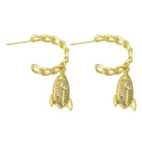 Boucles d'oreilles en laiton zircon cubique pavent, Placage de couleur d'or, bijoux de mode & pavé de micro zircon & pour femme, doré, 39mm, Vendu par paire