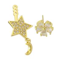 Cubic Zirconia Micro Pave Brass Earring, Moon and Star, gold color plated, fashion jewelry & micro pave cubic zirconia & for woman, golden, 37mm 