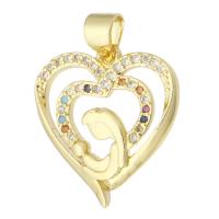 Cubic Zirconia Micro Pave Brass Pendant, Heart, gold color plated, fashion jewelry & DIY & micro pave cubic zirconia & for woman, multi-colored Approx 3mm 