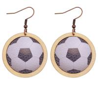 PU Leather Drop Earring, with Wood, brass earring hook, fashion jewelry & for woman 8.1X4, 6.2X4 