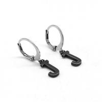 Huggie Hoop Drop Earring, Acier inoxydable 316, Lettre J, Vintage & unisexe & noircir Vendu par paire