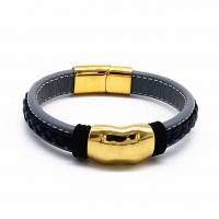 Leatheroid Cord Bracelets, Leather, with 316 Stainless Steel, Vacuum Ion Plating, Unisex, golden Approx 7.5 Inch 
