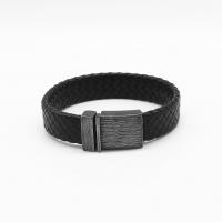 искусственный браслет кожзам, Кожа, с Нержавеющая сталь 316, Мужская & чернеют, черный, длина:Приблизительно 7.5 дюймовый, продается PC