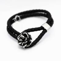 Leatheroid Cord Bracelets, Leather, with 316 Stainless Steel, Rose, vintage & Unisex & blacken, black Approx 7.5 Inch 