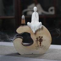 Incense Smoke Flow Backflow Holder Ceramic Incense Burner, Porcelain, with Wood, half handmade, for home and office & durable 