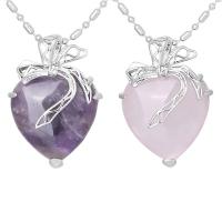 Gemstone Necklaces, Zinc Alloy, with Gemstone, Heart, platinum color plated  & for woman Approx 23.62 Inch 