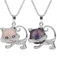 Gemstone Necklaces, Zinc Alloy, with Gemstone, Cat & for woman Approx 17.72 Inch 