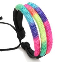 Fashion Create Wax Cord Bracelets, PU Leather, with Wax Cord & Nylon Cord, with 8-9cm extender chain, knit, three layers & Adjustable & fashion jewelry, multi-colored, 18mm cm 