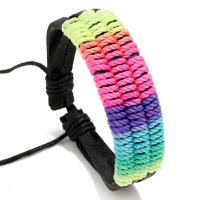 Fashion Create Wax Cord Bracelets, PU Leather, with Wax Cord & Nylon Cord, with 8-9cm extender chain, knit, three layers & Adjustable & fashion jewelry, multi-colored, 18mm cm 