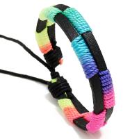 PU Schnur Armbänder, PU Leder, mit Wachsschnur & Nylonschnur, mit Verlängerungskettchen von 8-9cm, stricken, Doppelschicht & Einstellbar & Modeschmuck & unisex, farbenfroh, 10mm, Länge:17-18 cm, verkauft von PC