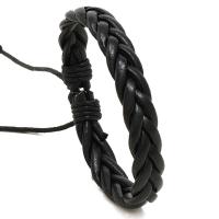 PU Leather Cord Bracelets, with Wax Cord, with 8-9cm extender chain, knit, Adjustable & fashion jewelry & for man, black, 12mm cm 