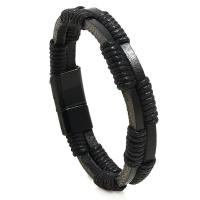Cowhide Bracelets, with Wax Cord & Zinc Alloy, plumbum black color plated, fashion jewelry & for man 10mm Approx 21 cm 