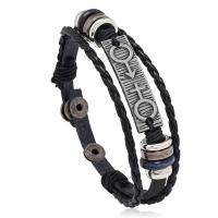 PU Leather Cord Bracelets, with Split Layer Cowhide Leather & Wood & Iron & Zinc Alloy, plated, fashion jewelry & multilayer & for man, mixed colors, 6mm cm 