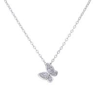 Cubic Zirconia Sterling Silver Necklace, 925 Sterling Silver, Butterfly, platinum plated, for woman & with cubic zirconia, 9.7mm cm 