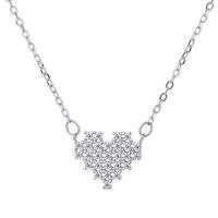 Cubic Zircon Micro Pave Sterling Silver Necklace, 925 Sterling Silver, Heart, platinum plated, micro pave cubic zirconia & for woman, 11mm Approx 17.7 Inch 