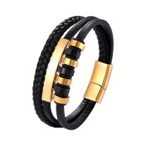 Leather Bracelet, with Titanium Steel, plated, multilayer & Unisex 