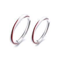 Couple Finger Rings, 925 Sterling Silver, platinum plated, Adjustable & epoxy gel, red 