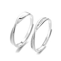 Couple Finger Rings, 925 Sterling Silver, platinum plated, Adjustable & micro pave cubic zirconia 