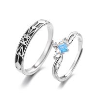 Couple Finger Rings, 925 Sterling Silver, plated, Adjustable & micro pave cubic zirconia & epoxy gel 