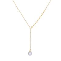 Sterling Silver Jewelry Necklace, 925 Sterling Silver, with Glass Pearl, plated, fashion jewelry & for woman Approx 17.7 Inch 