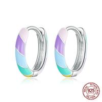 Sterling Silver Huggie Hoop Earring, 925 Sterling Silver, Bee, platinum color plated, for woman & enamel, multi-colored 