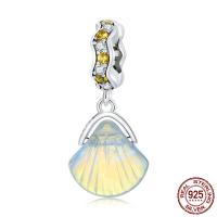 Sterling Silver European Pendants, 925 Sterling Silver, with Lampwork, Shell, oxidation, micro pave cubic zirconia, yellow Approx 4.5mm 