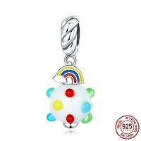 Sterling Silver European Pendants, 925 Sterling Silver, with Lampwork, oxidation, enamel, multi-colored Approx 4.5mm 