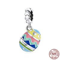 Sterling Silver European Pendants, 925 Sterling Silver, Oval, oxidation, micro pave cubic zirconia & enamel, multi-colored 