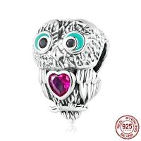 Cubic Zirconia Sterling Silver European Beads, 925 Sterling Silver, Owl, oxidation, micro pave cubic zirconia & enamel, multi-colored Approx 4.5mm 