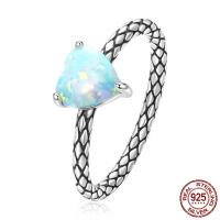 Sterling Silver Finger Ring, 925 Sterling Silver, with Opal, oxidation & for woman, skyblue 