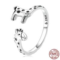 925 Sterling Silver Cuff Finger Ring, Giraffe, oxidation, Adjustable & for woman, 2mm 
