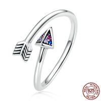Cubic Zirconia Micro Pave Sterling Silver Finger Ring, 925 Sterling Silver, Arrow, oxidation, Adjustable & micro pave cubic zirconia & for woman, 1.5mm 