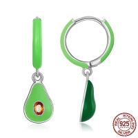 Huggie Hoop Drop Earring, argent sterling 925, Avocat, oxydation, pavé de micro zircon & pour femme & émail, vert Vendu par paire