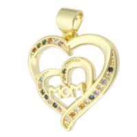 Cubic Zirconia Micro Pave Sterling Silver Pendant, Brass, Heart, gold color plated, fashion jewelry & DIY & micro pave cubic zirconia & for woman, multi-colored Approx 3mm 
