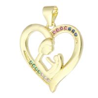 Cubic Zirconia Micro Pave Sterling Silver Pendant, Brass, Heart, gold color plated, fashion jewelry & DIY & micro pave cubic zirconia & for woman, multi-colored Approx 3.5mm 