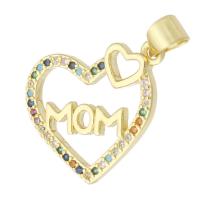 Cubic Zirconia Micro Pave Sterling Silver Pendant, Brass, Heart, gold color plated, fashion jewelry & DIY & micro pave cubic zirconia & for woman, multi-colored Approx 3mm 